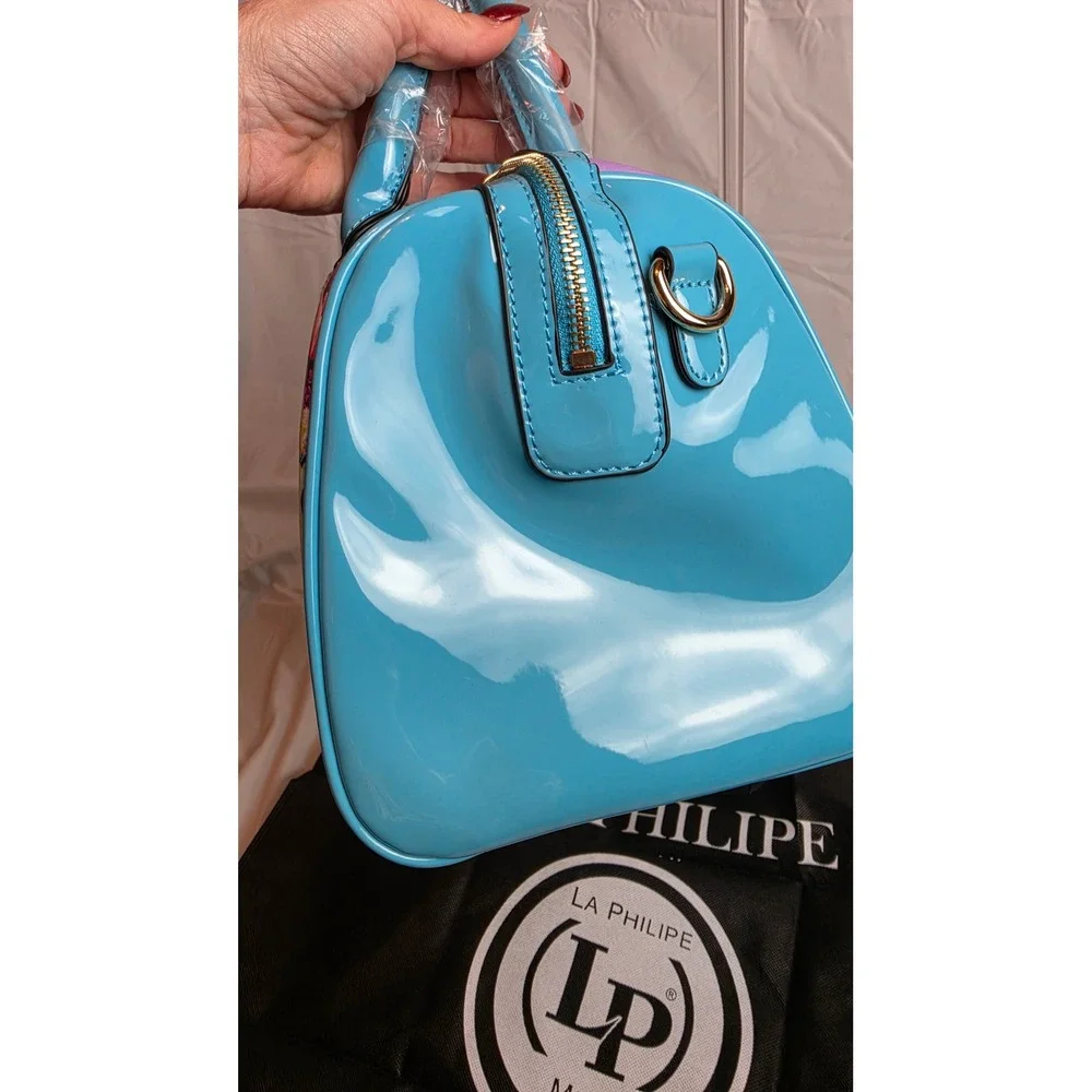 La Philipe Bold Beauty Satchel Handbag Turquoise Purple Floral Graphic LP1020